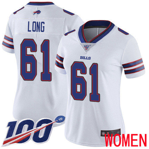 Women Buffalo Bills #61 Spencer Long White Vapor Untouchable Limited Player 100th Season NFL Jersey